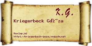 Kriegerbeck Géza névjegykártya